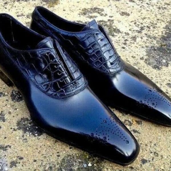 Men's adorable pure leather high shine  black wingtip oxford shoes formal dress brogue shoes