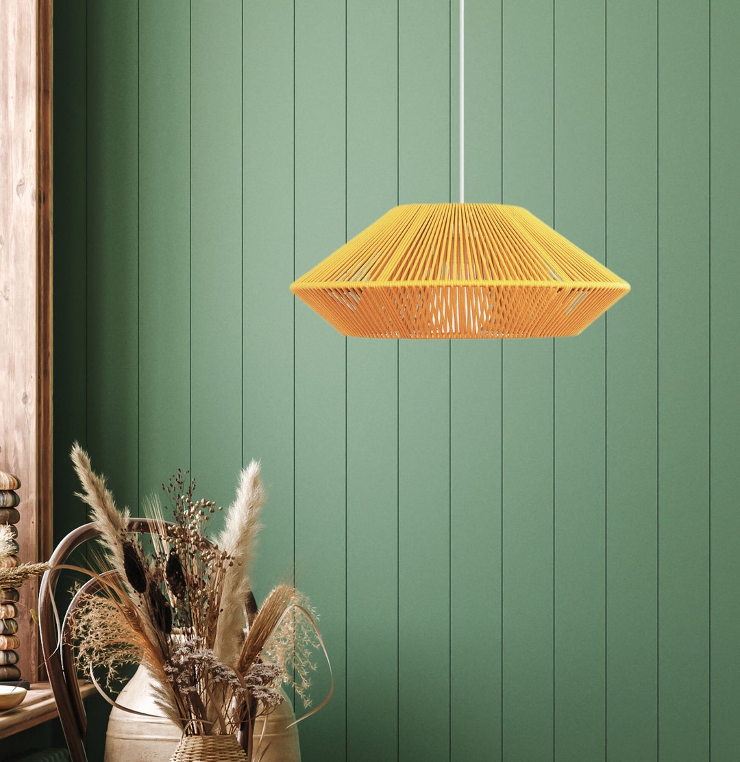 Modern Mustard Pendant Lamp. Vintage Style. Cord Woven Hanging Etsy