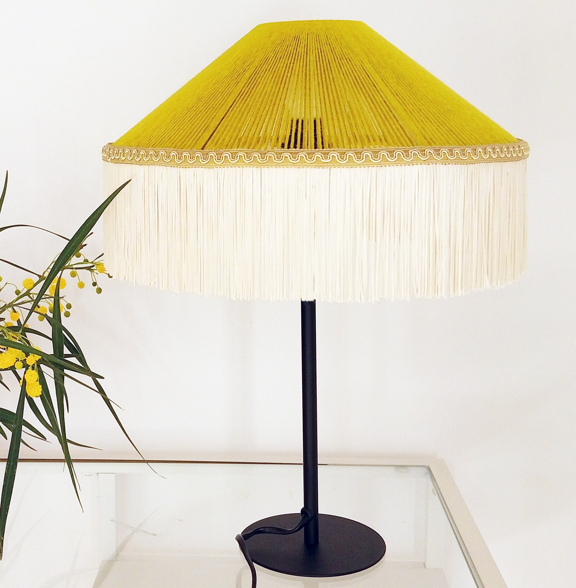 Boho Vintage Silk Fringe table Lamp – Handcrafted Bamboo Woven table Light by ReallyNice Lamps
