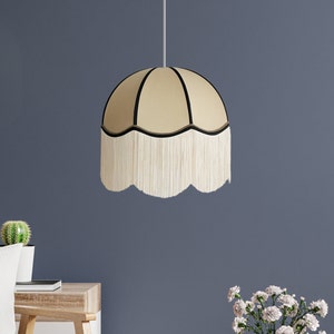 Moderne Vintage Seide Fransen Decken Pendelleuchte Lampenschirm - Handgefertigte Stoffleuchte, Boho & Art Deco Stil Beleuchtung.