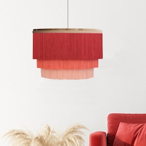 Tricolor Boho-Vintage Silk Fringe Pendant Lamp. Made by Really Nice Lamps.