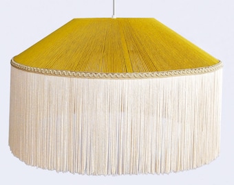 Boho Vintage Silk Fringe Pendant Lamp – Handcrafted Bamboo Woven Ceiling Light by ReallyNice Lamps