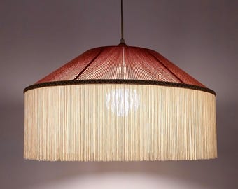 Boho Vintage Silk Fringe Pendant Lamp – Handcrafted Bamboo Woven Ceiling Light by ReallyNice Lamps