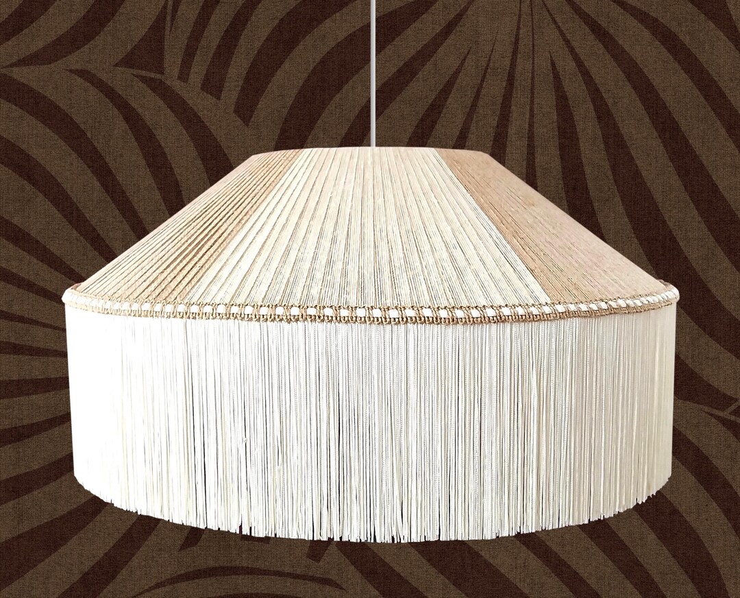 Boho Silk Fringe Pendant Lamp: Handcrafted Jute Fabric Ceiling Light - Etsy