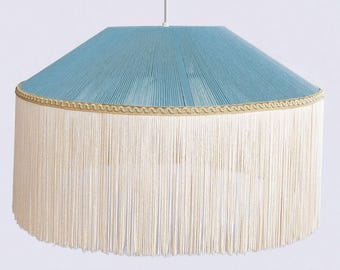 Boho Vintage Silk Fringe Pendant Lamp – Handcrafted Bamboo Woven Ceiling Light by ReallyNice Lamps