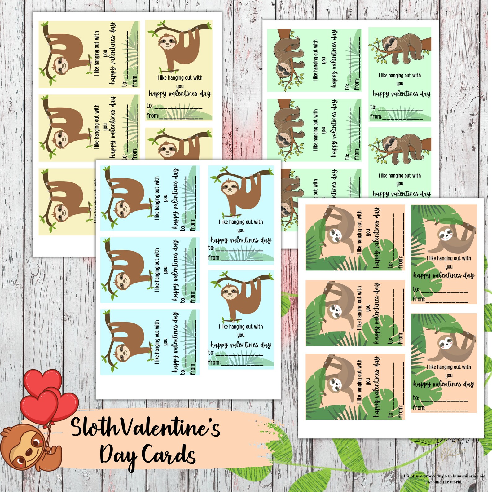 Valentine's Day Sloth Printable Cards DIY Printable for - Etsy