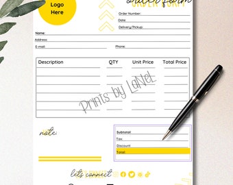 Editable Order Form Template, Modern Order Form, Small Business Forms ...