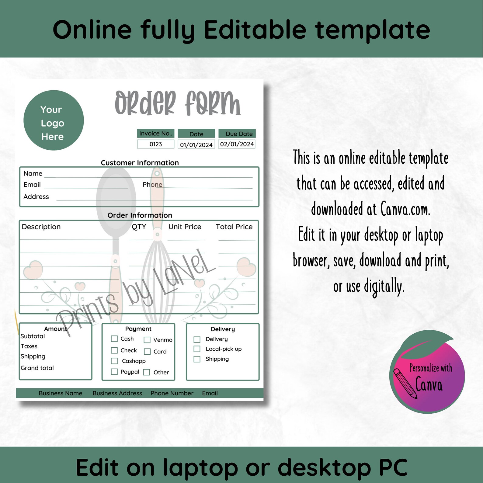 Order Form Editable | Crafters Order Form Template | Business Forms ...