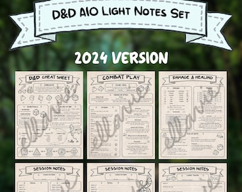 Hojas de trucos para principiantes de D&D 2024, notas de sesión y seguimiento de combate (ligero)