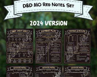 Hojas de trucos para principiantes de D&D 2024, notas de sesión y seguimiento de combate (rojo oscuro)