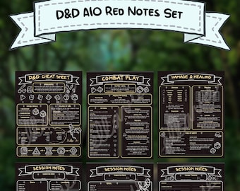 Hojas de trucos/notas de sesión/seguimiento de combate para principiantes de D&D (versión 2014), color rojo oscuro