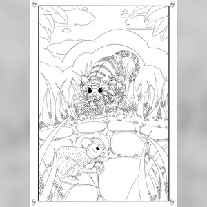 Cat and Mouse Colouring Page | Relaxing Digital Printable Adult Colouring Page