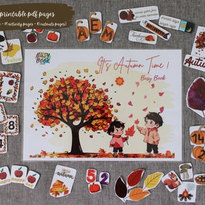 Learning Busy Book #4. It&#39;s Autumn Time! Fall season. Fun activities toddlers. Quiet book for travel. Kids early education. Digital binder.