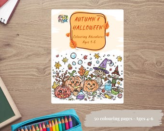 Höst- och Halloween-målarbok för barn | 50 utskrivbara målarbilder | Höst-Halloween-aktiviteter | Åldrar 4-6
