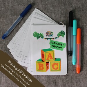 Alphabet tracing deck. Trace the letter. Learn handwriting preschooler. Long rides cards. Digital travel size binder. Kids early education.