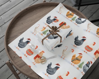 Papel de regalo navideño con forma de pollo: papel de regalo navideño para amantes de los pollos, mate o brillante, papel de regalo premium para agricultores y ganaderos.