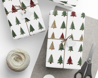 Rustikales Weihnachtsbaum-Geschenkpapier - Urlaub Geschenkpapier | Vintage Weihnachtsstil | Matte oder glänzende Oberfläche | Liebhaber des Landhaus- und Bauernhauses
