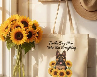 German Shepherd Canvas Tote Bag – Sunflower Dog Lover Gift | Eco-Friendly