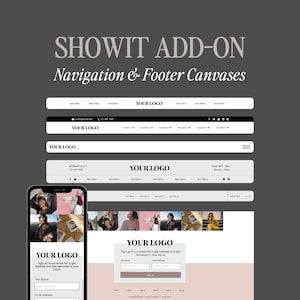 Showit Add-On Canvas Template Navigationsmenü & Footers, Premium Showit Website, FAQ, Template für Fotograf, Designer, Coach