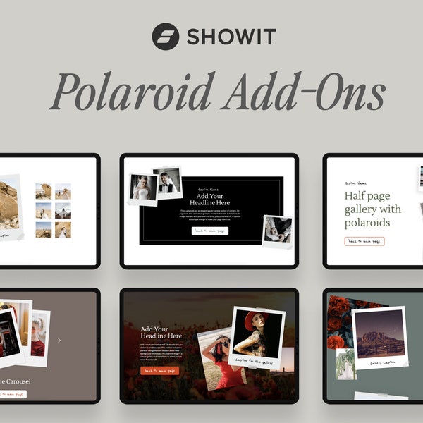 Toile complémentaire Polaroid Showit, modèle de site Web, galerie, modèle de site Web Showit pour un photographe ou un designer, conception de site Web Showit