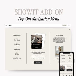 Showit Add-On Canvas Template Pop Out Expanded Navigationsmenü, Premium Showit Website, FAQ, Template für Fotograf, Designer, Coach