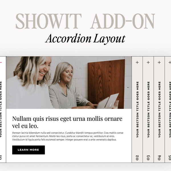 Accordion Showit Template, Premium Showit Website Template, FAQ Add-On Canvas, Showit Template for Photographer, FAQ Add-On, Drop-Down