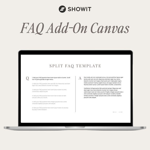FAQ Showit Canvas Template, Premium Showit Website Template, FAQ Add-On Canvas, Showit Template Photographer, Designer, Videographer, Coach