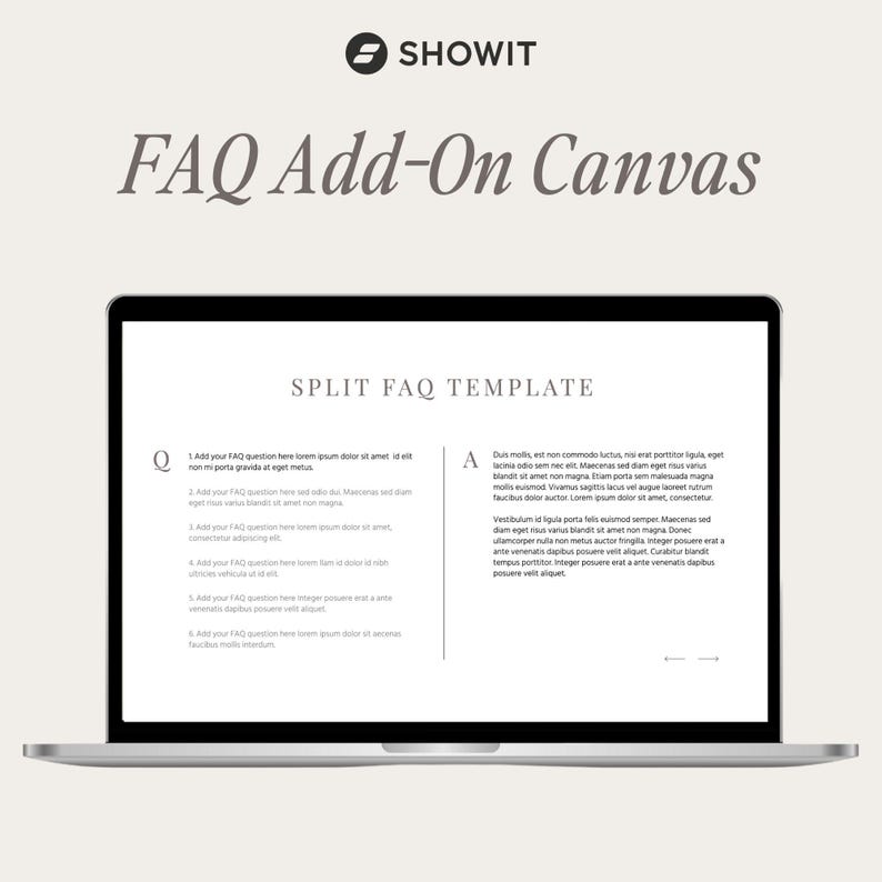FAQ Showit Canvas Template, Premium Showit Website Template, FAQ Add-On Canvas, Showit Template Photographer, Designer, Videographer, Coach image 1