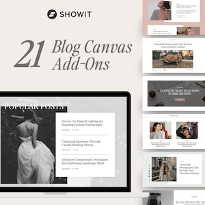21 Showit-bloggsidestillägg för canvas – webbplatsmall för fotografer och designers – fotogallerier/mallar