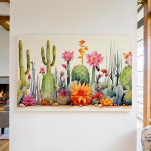 Cactus Garden Canvas Wall Art Print, Succulent Wall Decor, Desert Wall Art, Watercolor Cactus Painting, Southwestern Decor, Boho Botanical