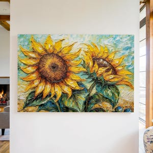 Van Gogh Style Sunflowers Canvas Wall Art Print, Sunflower Decor, Sunflower Wall Art, Floral Wall Art, Flower Painting, Flower Home Decor