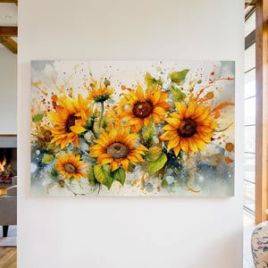 Watercolor Sunflowers Canvas Wall Art Print, Sunflower Decor, Flower Home Decor, Rustic Country Decor, Floral Wall Art, Flower Painting
