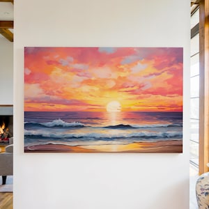 Ocean Sunset Canvas Wall Art Print, Ocean Decor, Sunset Decor, Beach Wall Art, Seascape Painting, Sunset Wall Art, Coastal Decor Wall Art