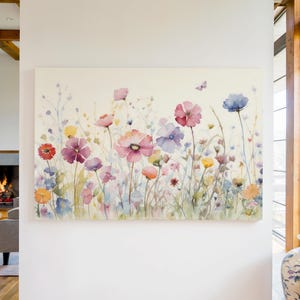 Watercolor Flowers Canvas Wall Art Print, Wildflower Wall Art, Minimalist Watercolor Flower Painting, Flower Home Decor, Floral Wall Art