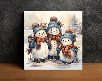 Watercolor Snowman Family Canvas Wall Art Print, Seasonal Winter Decor, Christmas Decor, Christmas Wall Hanging, Holiday Decorations