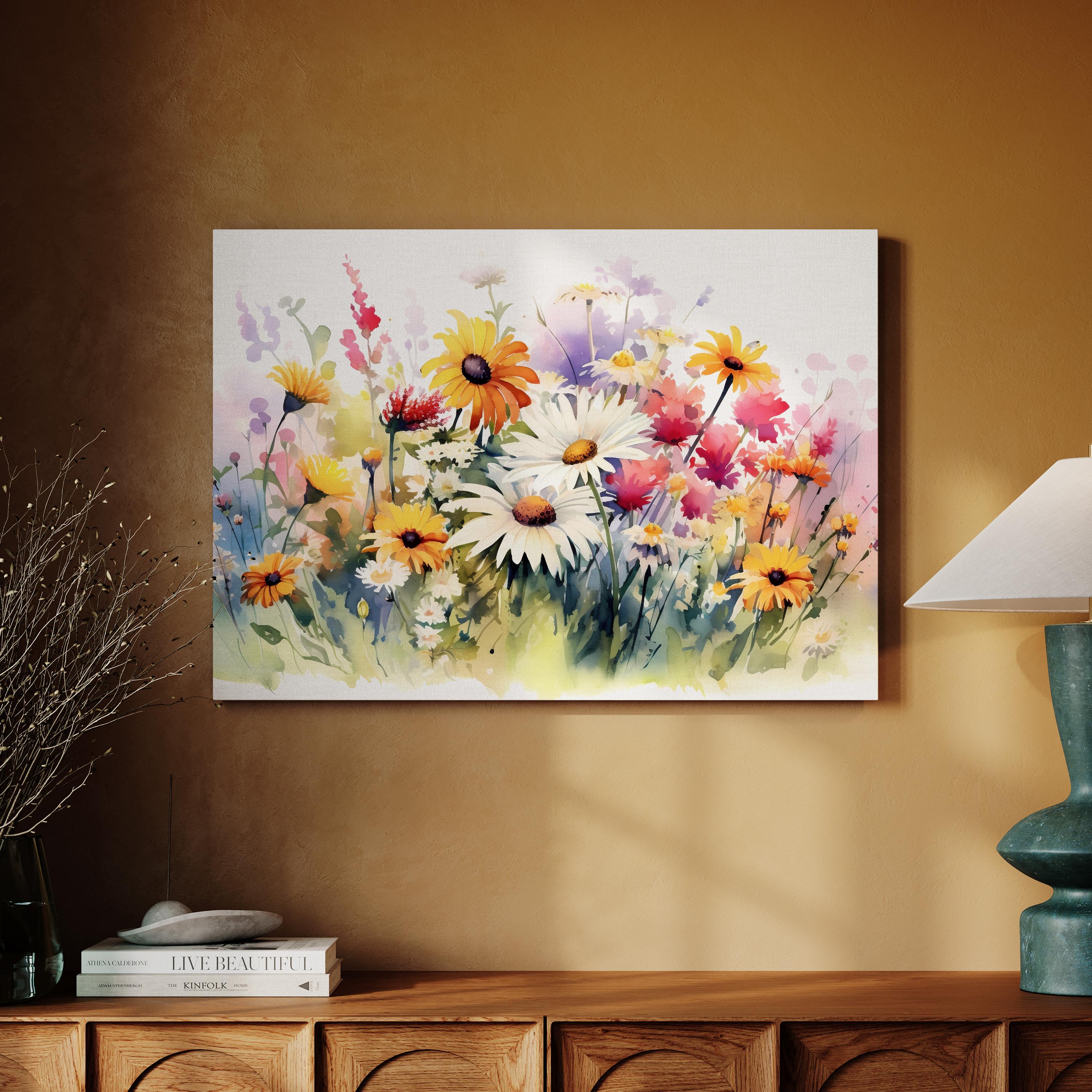 Wildflower Canvas Art Print, Colorful Watercolor Garden Painting ...