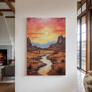 Desert Sunset Canvas Wall Art Print, Desert Wall Decor, Southwestern Decor, Western Landscape Art, Desert Wall Hanging, Nature Oil Painting