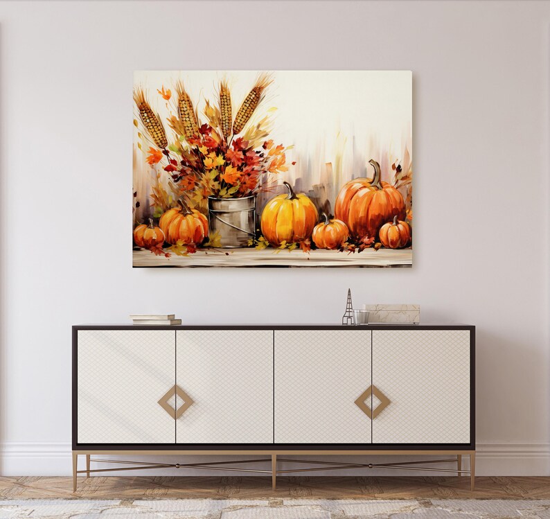 Rustic Autumn Pumpkin Canvas Print, Harvest Fall Wall Art, Earth Tone ...