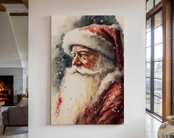 Watercolor Santa Claus Canvas Wall Art Print, Christmas Wall Art, Holiday Decor, Santa Claus Decor, Vintage Santa Print, Saint Nick Portrait
