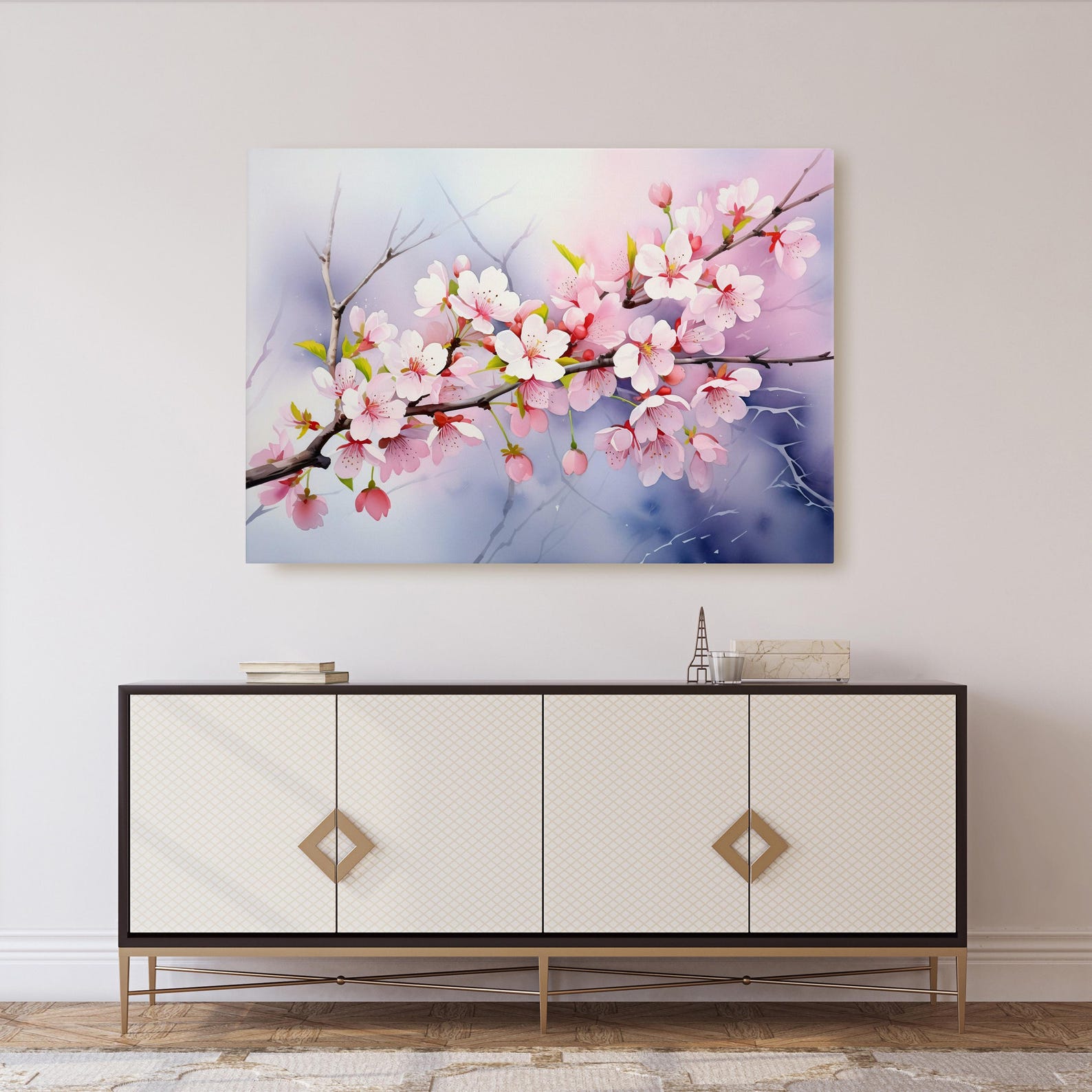 Watercolor Cherry Blossoms Canvas Wall Art Print, Cherry Blossom Tree ...