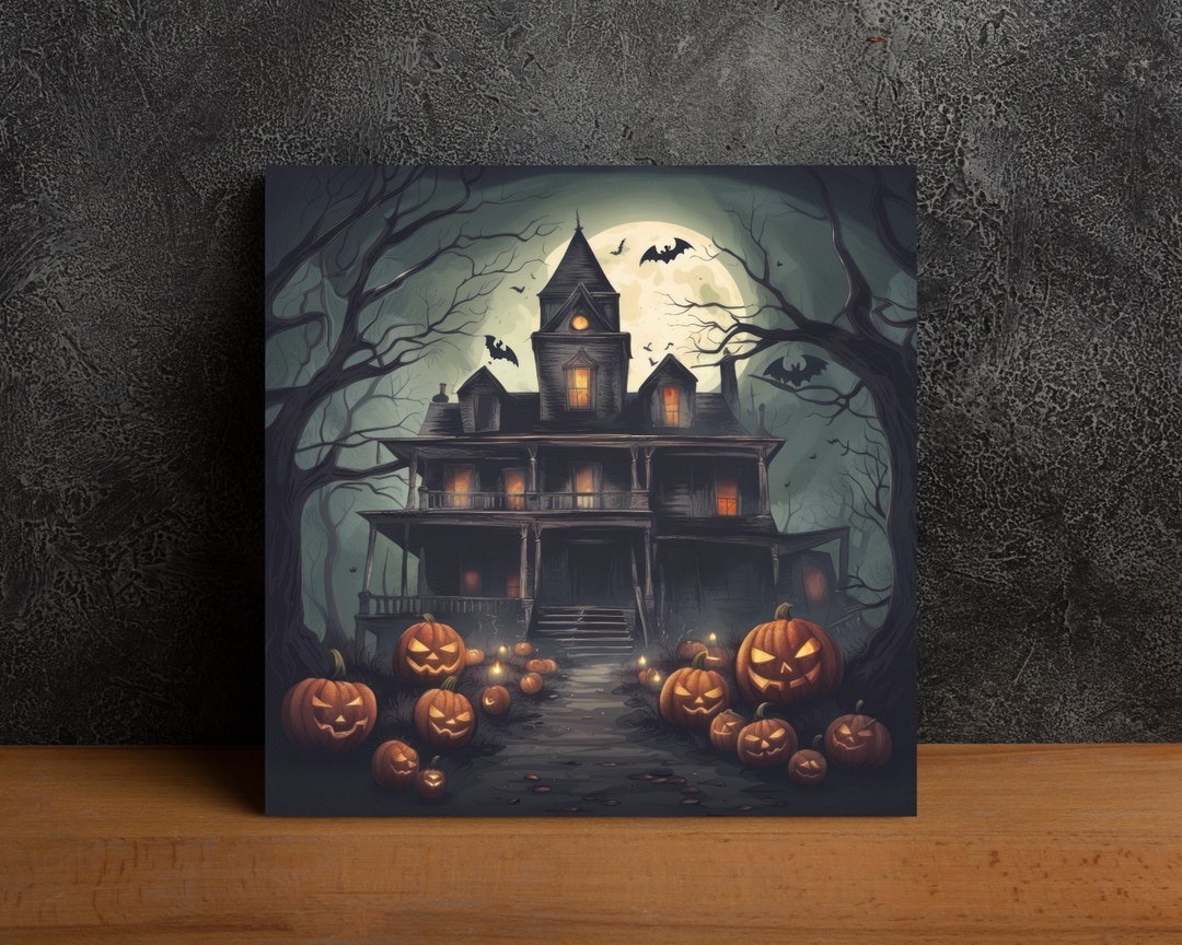 Retro Haunted Mansion Canvas Wall Art Print Halloween Decor - Etsy