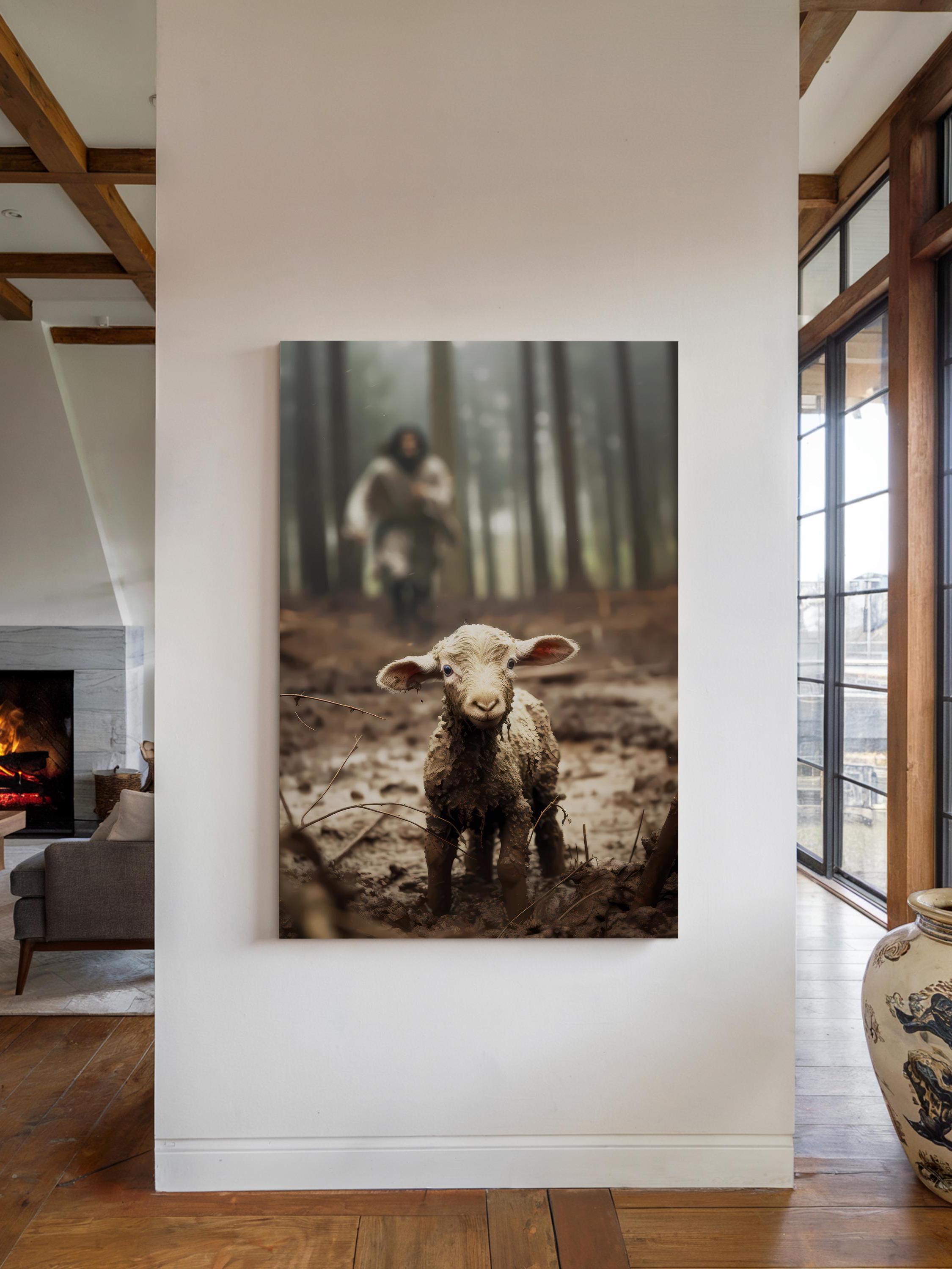 Jesus Canvas Print, The Lost Sheep Parable, Running After Lamb Wall Decor, Religious Art