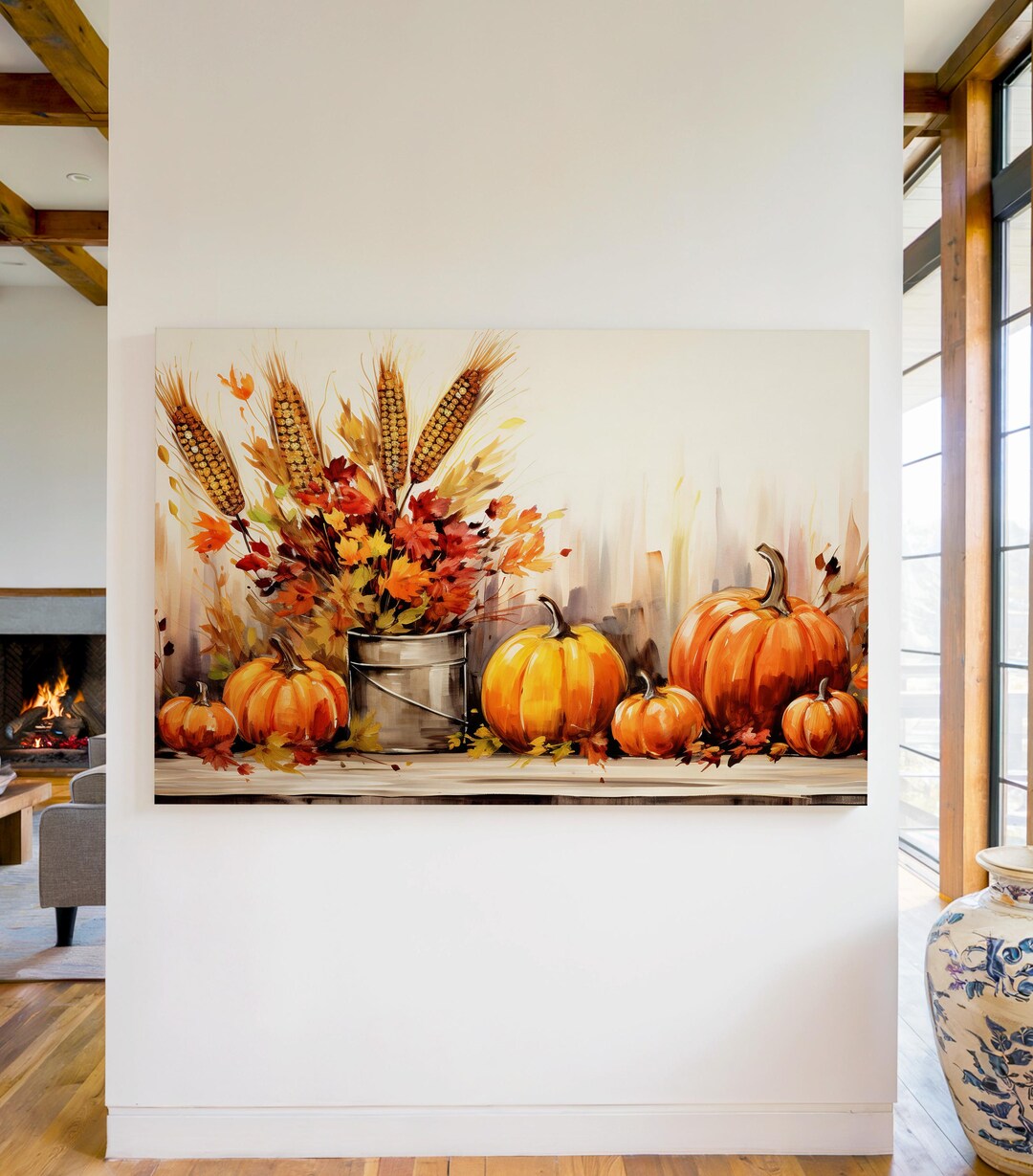 Rustic Autumn Pumpkin Canvas Print, Harvest Fall Wall Art, Earth Tone ...
