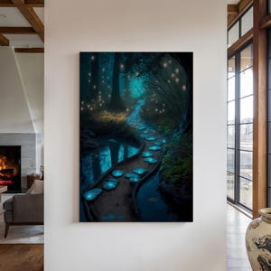 Enchanted Forest Path Canvas Wall Art Print, Firefly Forest Wall Hanging, Mystical Decor, Magical Forest Art, Fantasy Landscape Painting
