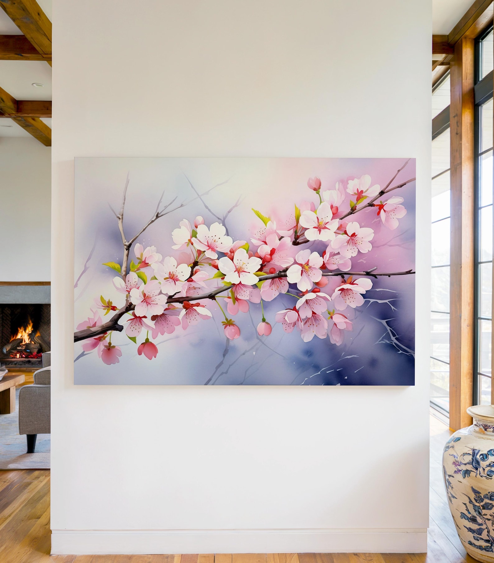 Watercolor Cherry Blossoms Canvas Wall Art Print, Cherry Blossom Tree ...