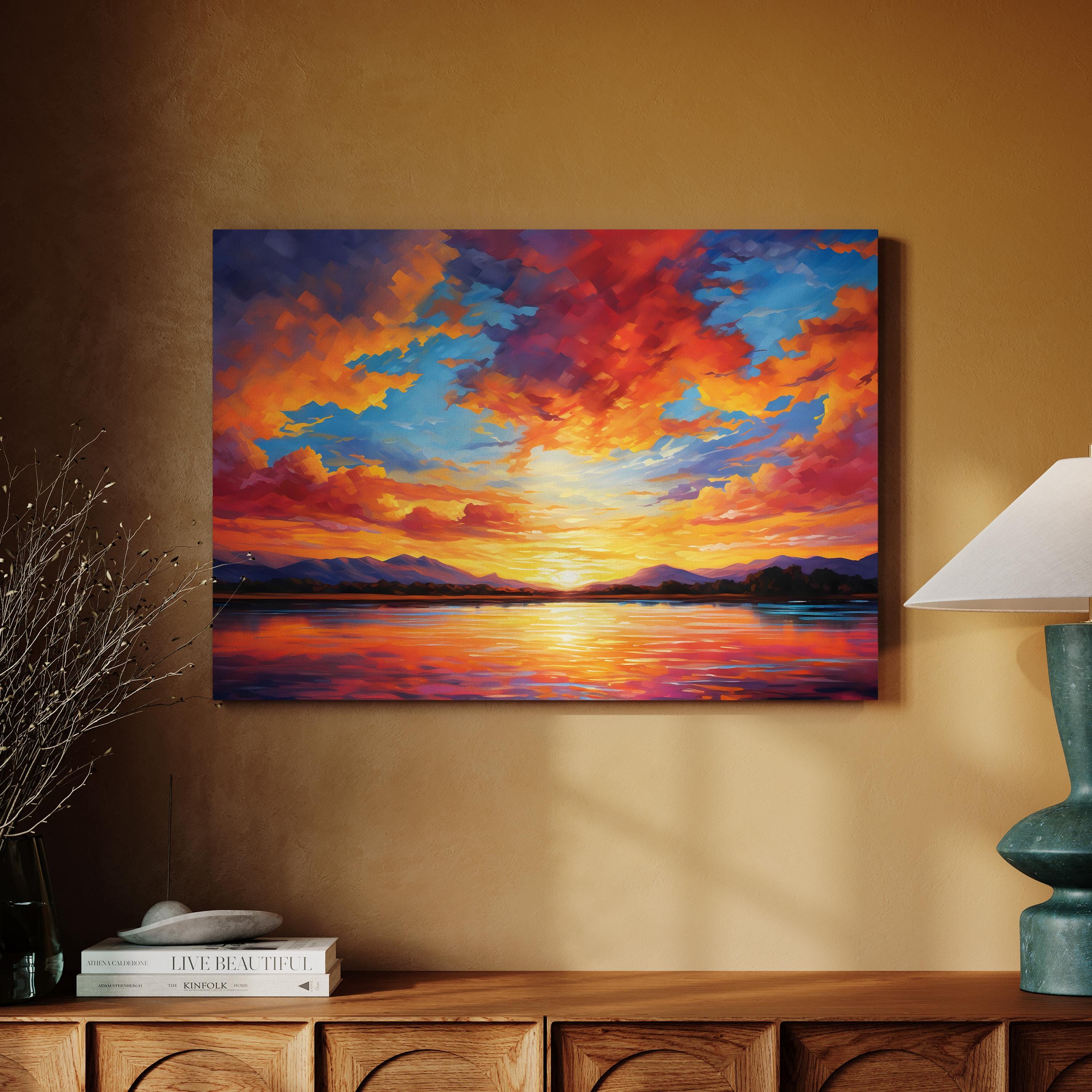 Lake Sunset Canvas Wall Art Print, Sunset Decor, Sunset Wall Art, Lake ...
