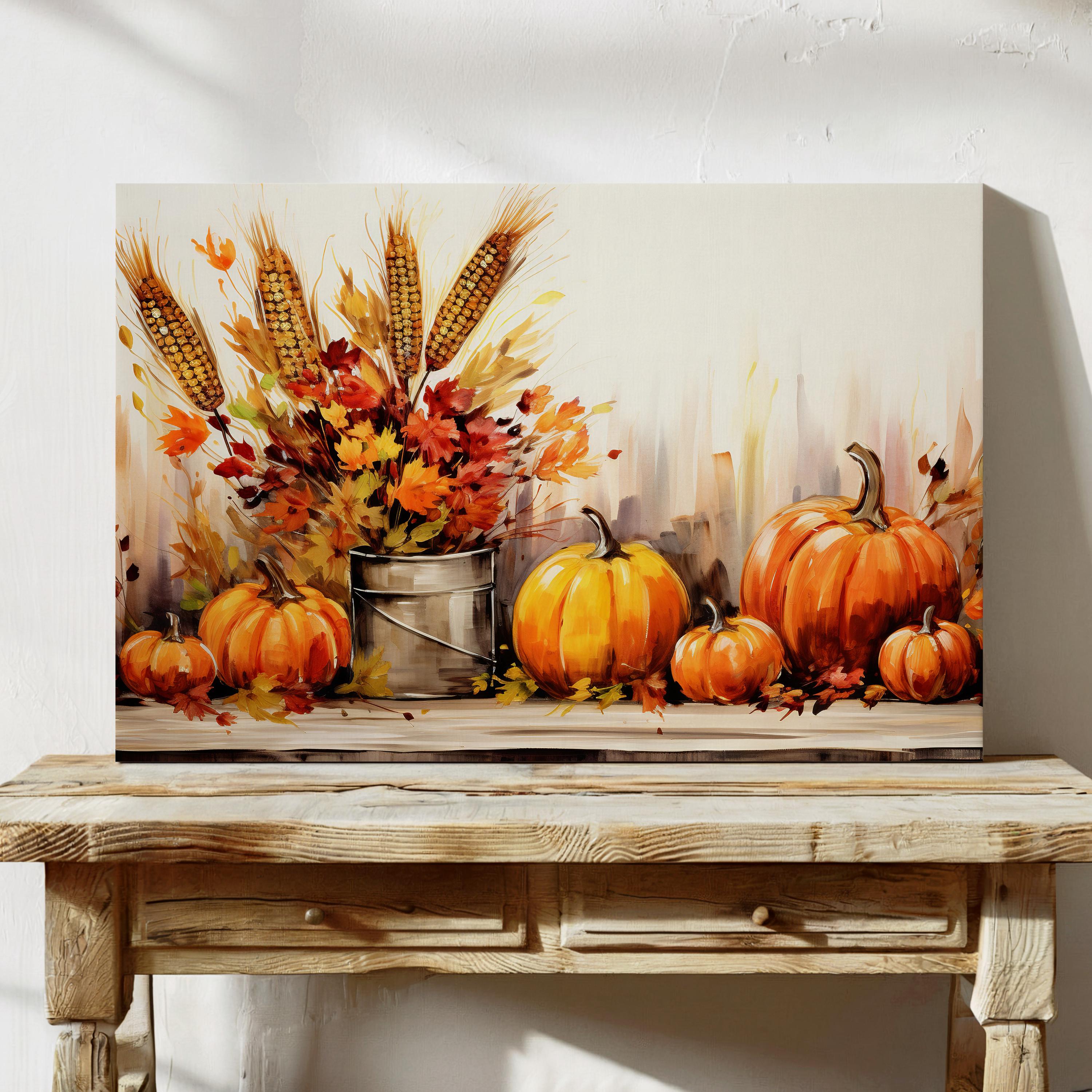 Rustic Autumn Pumpkin Canvas Print, Harvest Fall Wall Art, Earth Tone ...