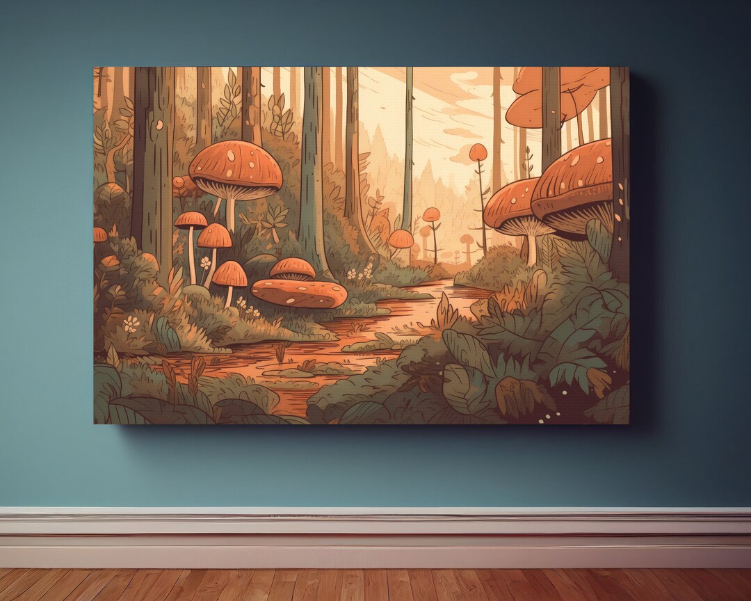 Mushroom Forest Canvas Wall Art Print, Mushroom Decor, Magical Forest ...