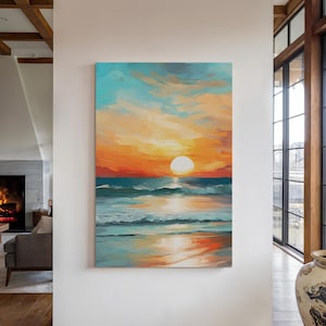 Ocean Sunset Canvas Wall Art Print, Ocean Decor, Sunset Decor, Beach Wall Art, Seascape Painting, Sunset Wall Art, Coastal Decor Wall Art