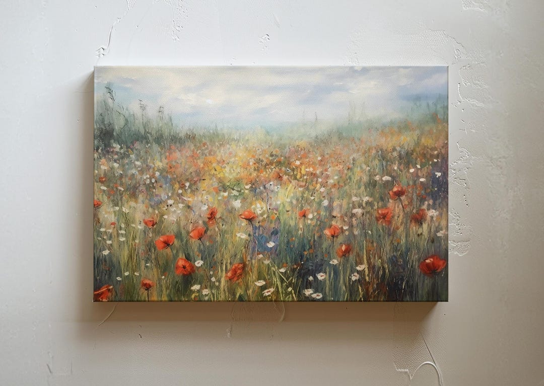 Flower Meadow Canvas Wall Art Print, Wildflower Field Art, Floral Wall